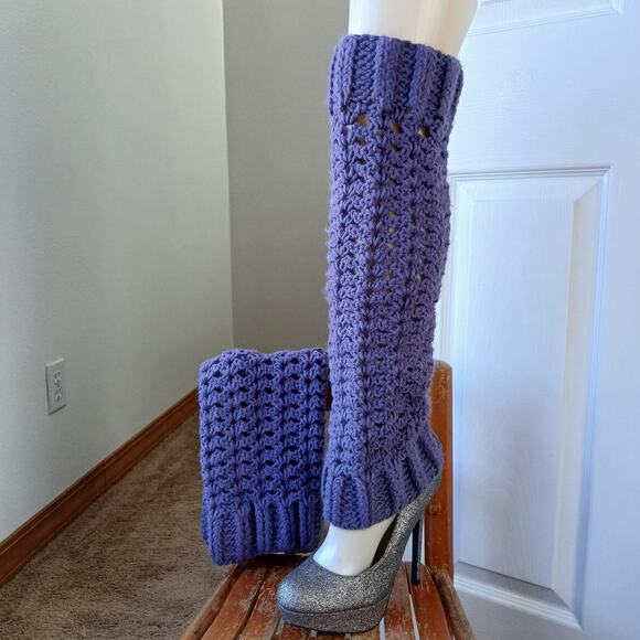 Hand Crafted Accessories - Thistle Leg Warmers OSFM crochet warm thick chunky over knee dance premade